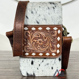 Nouveaux cheveux sur sac de téléphone en cuir usiné Western en cuir véritable téléphone portable sac à bandoulière porte-carte de crédit sac à main floral en peau de vache - Product Image 1