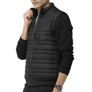 Latest Men Stand Collar Sleeveless <b>Quilted</b> Puffer Jacket Black Canvas Material <b>Gilets</b> for Sale Made From Polyester - Product Image 1