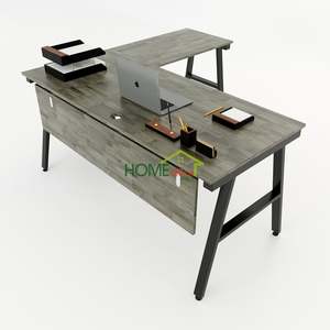 ACONCEPT L-Shaped HBAC020 <b>Desk</b> 160x150 Wood and Glass Adjustable and Assembled with <b>Drawer</b> for Home Office or School Use - Product Image 1
