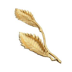 Bol décoratif en feuille d'or à 2 niveaux en fonte d'aluminium brute Table de salon bol en forme de feuille porte-anneau plateau à bijoux - Product Image 4