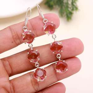 Bio Tourmaline 925เงินสเตอร์ลิงต่างหูลดลงเครื่องประดับคริสเตียนสำหรับงานแต่งงานของผู้หญิง - Product Image 4