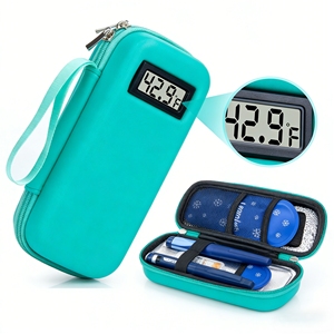 Custodia per penna per insulina in EVA resistente, borsa termica con contenitore refrigerante, termometro, custodia portatile per insulina con display. - Product Image 1