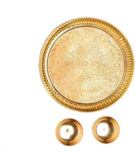 Decorative Brass Plate, Decorative Indian Prasad Plate with Katori Patra for Pooja Pooja Utensils Pooja Item Articles New Year ( - Product Image 2