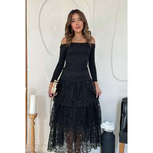 <b>Black</b> <b>Tiered</b> Lace <b>Skirt</b> - <b>Black</b> - Product Image 3