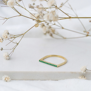 <b>Emerald</b> CZ Stone Basic Bar Design Beaded Band <b>Ring</b> Turkish Handcrafted 925 <b>Silver</b> Jewelry Wholesale Fine Jewellery - Product Image 2