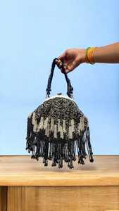 Designer Classy Party Clutch Bag with Double Side <b>Crystal</b> Oval Shape Embroidery Pearl Tassels Work Fashion <b>Accessories</b> - Product Image 3