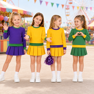 Conjunto de Falda de Tela para Yoga para Niñas, Top de Manga Larga con Ribete en Contraste, Traje para Baile, Escuela y Uso Diario - Product Image 4