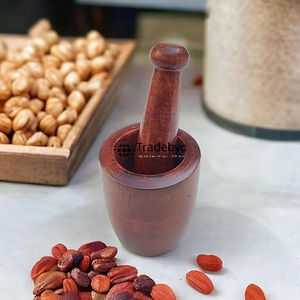 Tradebyd madera Okhli mortero tradicional y Maja molinillo de especias hecho a mano para cocina y hogar - Product Image 2