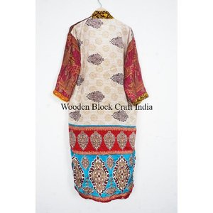 Kimono vintage de seda con estampado floral, bata larga para mujer, vestido maxi, albornoz, ropa de dormir de verano, regalo para luna de miel, kimono sexy para bikini. - Product Image 5