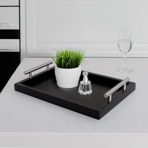 Elegante bandeja de servicio negra de madera de mango durante todo el año con asas resistentes para reuniones y fiestas en el hogar - Product Image 2