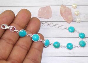 Pulsera de piedras preciosas turquesa de Plata de Ley 925 sólida, joyería de moda hecha a mano para niñas con chapado en rodio, joyería de plata fina - Product Image 3