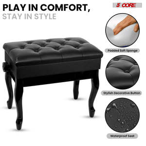 5 Core Piano Bench 3 Padded Cushioned <b>Stool</b> Wooden Heavy Duty Adjustable Musician Chair w Storage - Product Image 6