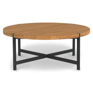 โต๊ะกาแฟทำจากไม้สักแข็งด้านบนและรวมขาเหล็กและวัสดุคุณภาพสูงสำหรับใช้ในร่มและกลางแจ้ง - Product Image 1