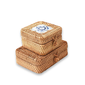 Rattan Storage <b>Cube</b> Ceramic Lids Seagrass Woven Box Decorative Jewelry Toy Laundry Kitchen Home Use Decorative Storage <b>Baskets</b> - Product Image 1