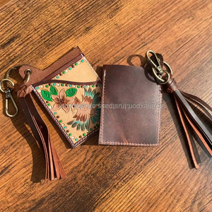 Tarjetero de cuero con borlas hecho a mano para mujer, tarjetero fino de piel de vaca personalizado con bloqueo RFID para mujer - Product Image 5