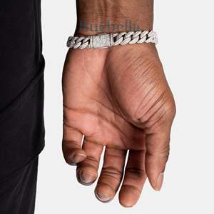 Fine Hip Hop Jewelry 8.5mm 14K <b>White</b> <b>Gold</b> 925 Sterling Silver VVS Moissanite Diamond Iced Out <b>Cuban</b> <b>Link</b> Bracelet for Men - Product Image 3