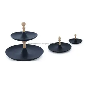 Wood & Metal Two Tier Wedding Cake Stand With Black Spray Paint & Brown Wood Polish Finishing Round Shape For Organizaration