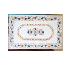 Top Quality for Counter Tops Beautiful Royal Dining Room Floral Design Rectangular Shape White Marble Inlay <b>Work</b> <b>Table</b> Top - Product Image 1