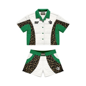 Brand Quilted <b>Jacket</b> Set Leopard Print Green White PU Unisex Casual <b>Summer</b> Short Sleeve With Button Closure - Product Image 1
