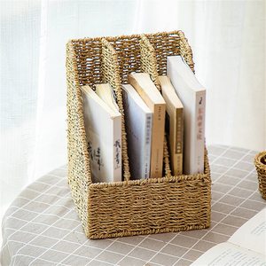 Seagrass magazine holder basket home office organizer file compartment rack accessories for desk storage - Product Image 4