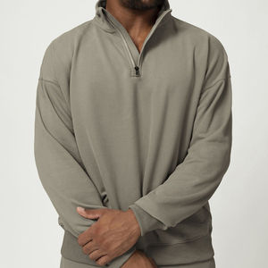 Wholesale 2025 OEM Custom 100% Cotton Fleece <b>Men's</b> <b>Sweatshirt</b> Pullover Jumper Quarter <b>Half</b> <b>Zip</b> O Neck <b>Sweatshirt</b> for <b>Men</b> - Product Image 6