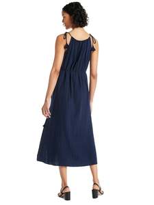 Verano señoras Midi longitud Maxi vestido 100% algodón tela Floral azul marino Maxi sin mangas mujeres Casual Maxi vestido para mujer - Product Image 2