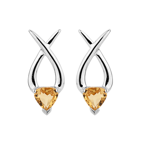 Shah Gems Women's Natural Citrine Earrings 925 Sterling <b>Silver</b> with Rose Gold Geometric Drop and <b>Stud</b> Design Diamond Jewelry - Product Image 1