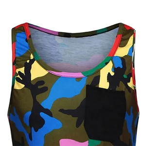 Débardeur sans manches pour homme à imprimé camouflage avec poche, respirant, décontracté, col rond, tricoté en polyester - Product Image 3