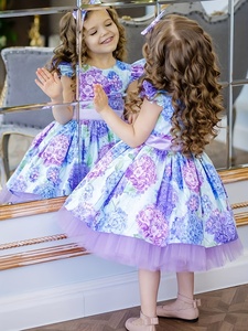 Vestido de Fiesta Floral para Niñas Shoryam con Lazo, Mangas Abullonadas Elegantes, Capa de Tul, Traje de Cumpleaños, Boda, Vestido de Princesa para Niñas - Product Image 2