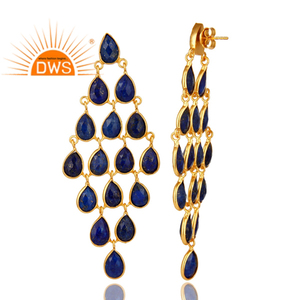 งานแต่งงานสวมใส่ Lapis Lazuli อัญมณีต่างหูโคมระย้า925เครื่องประดับเงินคอลเลกชันคลาสสิก - Product Image 4