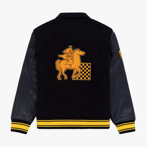 Veste de baseball universitaire durable pour hommes avec ourlet côtelé en laine et manches en cuir, parfaite pour le streetwear et les vêtements décontractés - Product Image 2