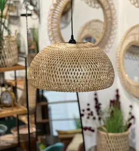 Decoração Home Bamboo Wicker Pingente Luzes Lâmpada Shades Cobre Atacado Artesanato Rattan Abajur Fibra Vintage Natural