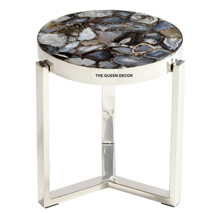 Traditional Stainless Steel Metal Shinny Mirror Polish and <b>Resin</b> <b>Top</b> Round Shape Side <b>Table</b> Creative Handcrafted - Product Image 1