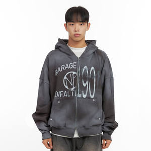 2025 nouvelle mode personnalisé solide poids lourd blanc hommes à capuche de haute qualité surdimensionné goutte épaule acide lavage fermeture éclair à capuche hommes - Product Image 1