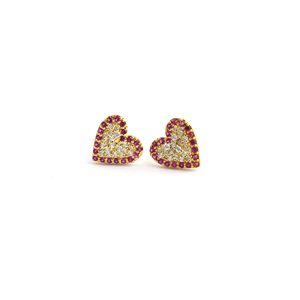 14k Gold Plated Natural Ruby Heart Stud <b>Earrings</b> <b>Cute</b> White and Rose Gold with Diamond Pearl for Engagement Wedding Party - Product Image 3