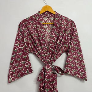 Vestido tipo Kimono ligero hasta el suelo para mujer, algodón orgánico 100%, estampado Floral, ropa de dormir de playa Natural, cubierta de Bikini para - Product Image 1