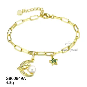 Grace Jewelry Unique Mood Star 18K Gold Plated Gemstone Zircon Freshwater Pearl Fine Jewelry Custom Bracelets for Girls