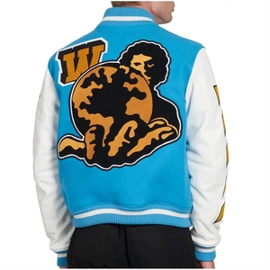 Chaqueta Universitaria de Béisbol para Hombre, Chaqueta Varsity de Lana con Letras Bordadas, Logotipos y Parches de Cuero Real - Product Image 2