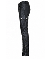 Pantalon de moto en cuir léger pour homme, taille haute, style urbain, avec fermeture éclair, imperméable