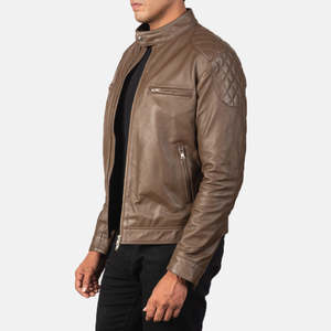 Chaqueta de Motero Gatsby de Piel de Oveja Genuina, Color Mocha, Cuello Alto, Reversible, Cierre con Cremallera, Talla XS, para Otoño y Primavera - Product Image 2
