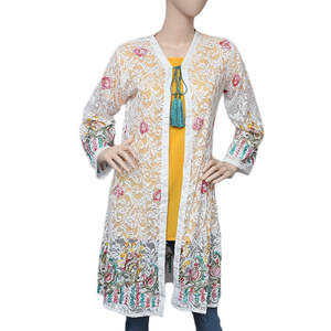 Ensemble 2 pièces brodé en résille pour femme - Blanc et Jaune - Product Image 2