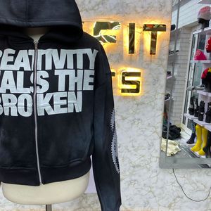 Trending Fashion Factory Rate <b>Black</b> Zipper <b>Hoodie</b> Rhinestone <b>Zip</b> <b>up</b> Jacket Acidwash Vintage Washed Men Fleece Streetwear <b>Hoodie</b> - Product Image 5