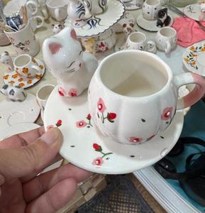 HAND-PAINTED VINTAGE CERAMIC TURKISH <b>COFFEE</b> MUG <b>SET</b> TRAY FRUIT PATTERN PARTY DISHWASHER SAFE MICROWAVE UNSAFE DAFNI BIG <b>GIFT</b> BOX - Product Image 1
