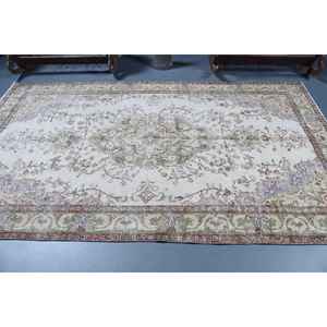 Alfombra Turca, Alfombra Vintage Grande de 5.2x8.9 pies, Alfombra de Lana con Diseño Floral Verde - Product Image 3