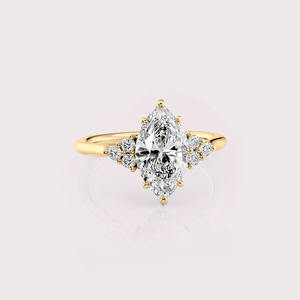 IGI Certified Marquise Shape Lab Created Diamond Engagement <b>Ring</b> 14K Yellow / White & Rose Gold Cluster <b>Ring</b> - Product Image 5