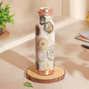 Botella de Cobre Estampada Estilo Meenakari, Botella de Cobre para Beber con Arte de Mandala Floral, Botella de Cobre Ayurvédica con Estampado de Mandala - Product Image 2
