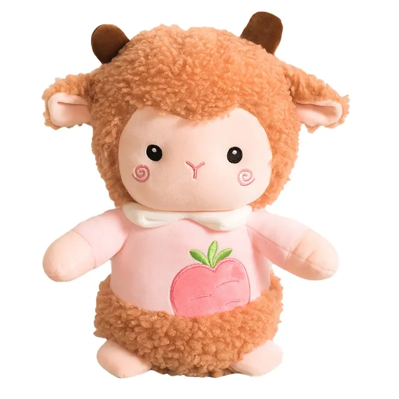 35/50 cm custom wholesale soft pink sitting plush sheep goat doll stuffed plush toys with "carrot" embroidered on the belly