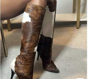 Bottes de cow-boy et de cow-girl personnalisables de grande taille 35-48 mi-mollet, noir et blanc, imprimé en relief, talon épais, CUSTOM SF 0032, usage quotidien - Product Image 3