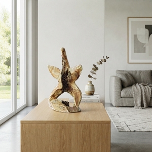 Estatua de estrella de mar de madera hecha a mano, escultura rústica de teca tallada, figura de estrella de mar, pieza de arte decorativa para mesa. - Product Image 2