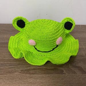 Custom Hand Knitted Crochet Bucket Hat Featuring Animation Character Style with Strawberry Frog Pig <b>Dog</b> Bows Cartoon Patterns - Product Image 4